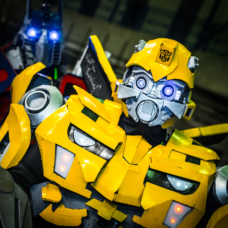 An awesome transformers cosplay as Bumblebee.