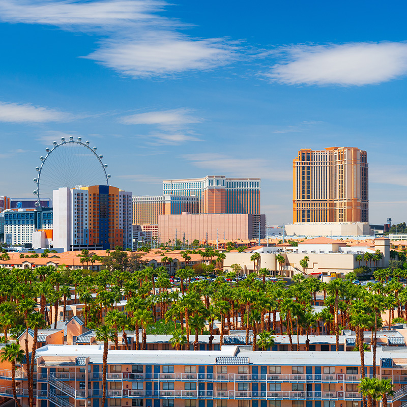 The skyline of Las Vegas during the day.